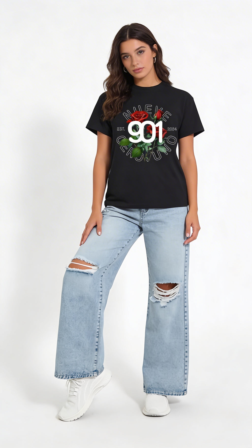 black tee- Rosas
